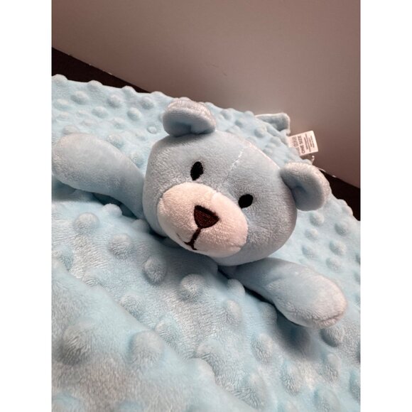 Okie Dokie Baby Blue Plush Bear Security Blanket Raised Minky Dot Nubb Blanket - Picture 7 of 8